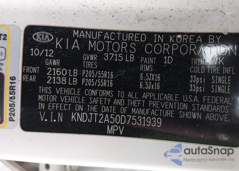 2013 Kia Soul z USA, uszkodzony, nr VIN KNDJT2A50D7531939
